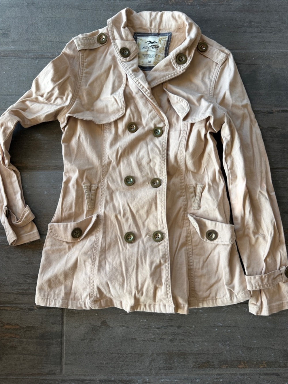 Hollister Light Beige Double-Breasted Trench Jacket